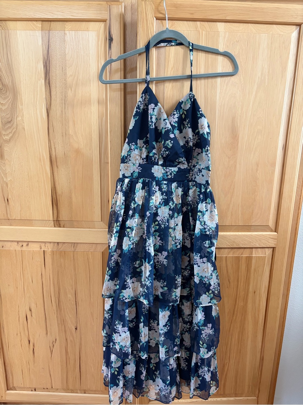 NWT-Navy Floral Tiered Maxi Dress